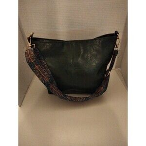 Bohemian Green faux leather crossbody bag adjustable strap 12"x 10"